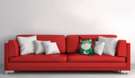 Red green velvet cushion cover Cat MR GREEN