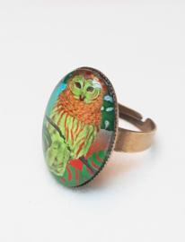 Bague cabochon oiseau HIBOU TROPICAL