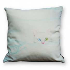 White velvet cushion cover Cat SNOW WHITE 