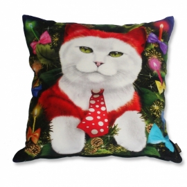 Red white velvet cushion cover Cat PARTY ANIMAL