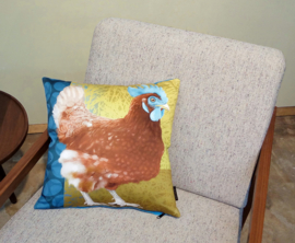 Bird cushion cover cotton or velvet BLUE COMB