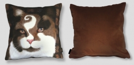 Housse coussin chat velours Brune PRINCE CHOCO 