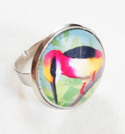 Cabochon ring bird TEA ROSE KINGFISHER