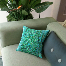 Green velvet cushion cover GREEN HUMMINGBIRD