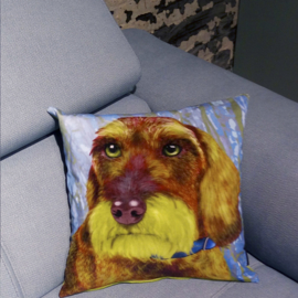 Housse coussin velours Verte-brune Chien OLIVER