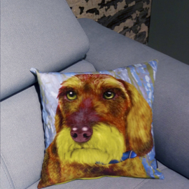Green brown velvet cushion cover Dog OLIVER