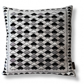 Housse coussin velours noire-grise-blanche HARFANG DES NEIGES