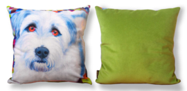 Light-blue velvet cushion cover Dog FRANKIE