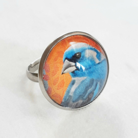 Cabochon ring bird BLUEFINCH