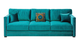 Turquoise velvet cushion cover KINGFISHER