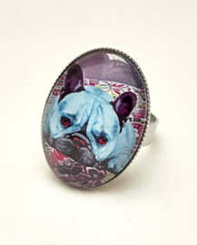 Bague cabochon chien BLEU