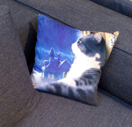 Blue velvet cushion cover Cat MUSING…