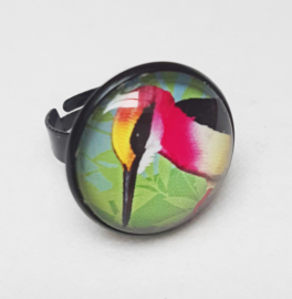 Cabochon ring bird TEA ROSE KINGFISHER