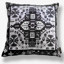 Black-grey-white velvet cushion cover ONYX