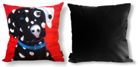 Housse coussin velours Noir-rouge Chien PONGO