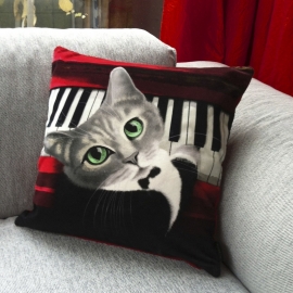 Red grey black velvet cushion cover Cat NORA