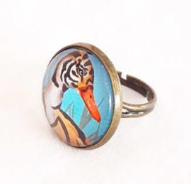 Anello cabochon ucello ANATRA TIGRE