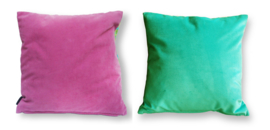 Pink green velvet cushion cover Cat MAYSA