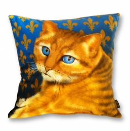 Blue ochre velvet cushion cover Cat BLUE EYE