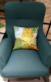 Housse coussin Oiseau coton ou velours  HIBOU TROPICAL