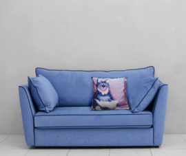 Housse coussin chat velours LILAS OEIL ROSE 