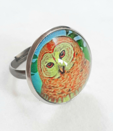 Cabochon ring bird TROPICAL OWL