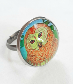 Bague cabochon oiseau HIBOU TROPICAL