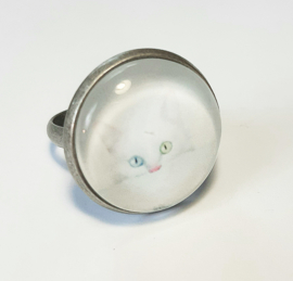Cabochon-Ring Katze SNOW WHITE