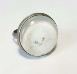 Cabochonring katt SNOW WHITE