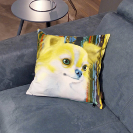 Yellow-aqua velvet cushion cover Dog BLONDIE