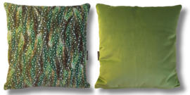 Green velvet cushion cover POLKA DOT BEGONIA