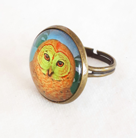 Bague cabochon oiseau HIBOU TROPICAL