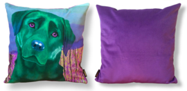Dog throw pillow ESMERALDA green-pink velvet pillow cas