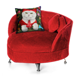 Red white velvet cushion cover Cat PARTY ANIMAL