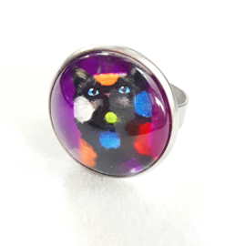 Cabochon ring cat PLAY CAT