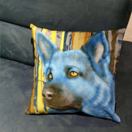 Blauw fluwelen kussenhoes Hond AZURO