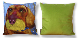 Housse coussin velours Verte-brune Chien OLIVER