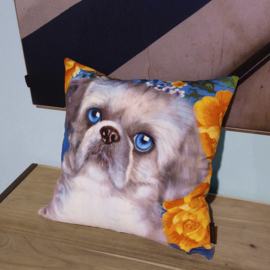 Housse Coussin velours Grise Chien SHIZI