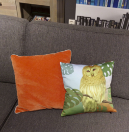 Housse coussin Oiseau coton ou velours  HIBOU TROPICAL