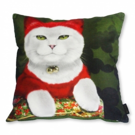 Red white velvet cushion cover Cat SANTA CAT