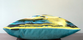 Yellow-aqua velvet cushion cover Dog BLONDIE