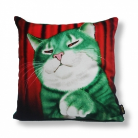 Red green velvet cushion cover Cat MR GREEN