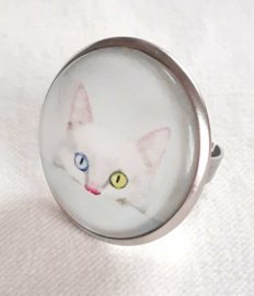 Cabochon-Ring Katze SNOW WHITE