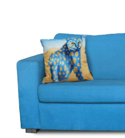 Blue ochre velvet cushion cover Cat SAND  CAT