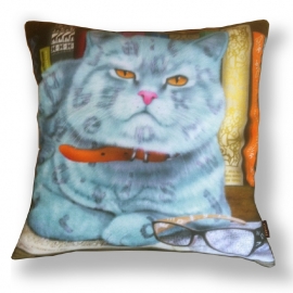 Grey blue velvet cushion cover Cat SMART ASS