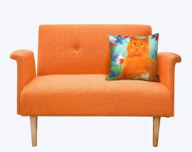 Orange-aqua sammet kuddfodral Katt ORANGE KUNG 