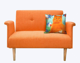 Orange aqua velvet cushion cover Cat ORANGE KING