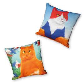 Red white blue velvet cushion cover Cat KING CAT