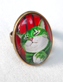 Cabochonring katt Mr GREEN