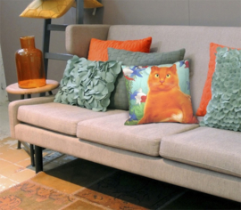 Orange aqua velvet cushion cover Cat ORANGE KING
